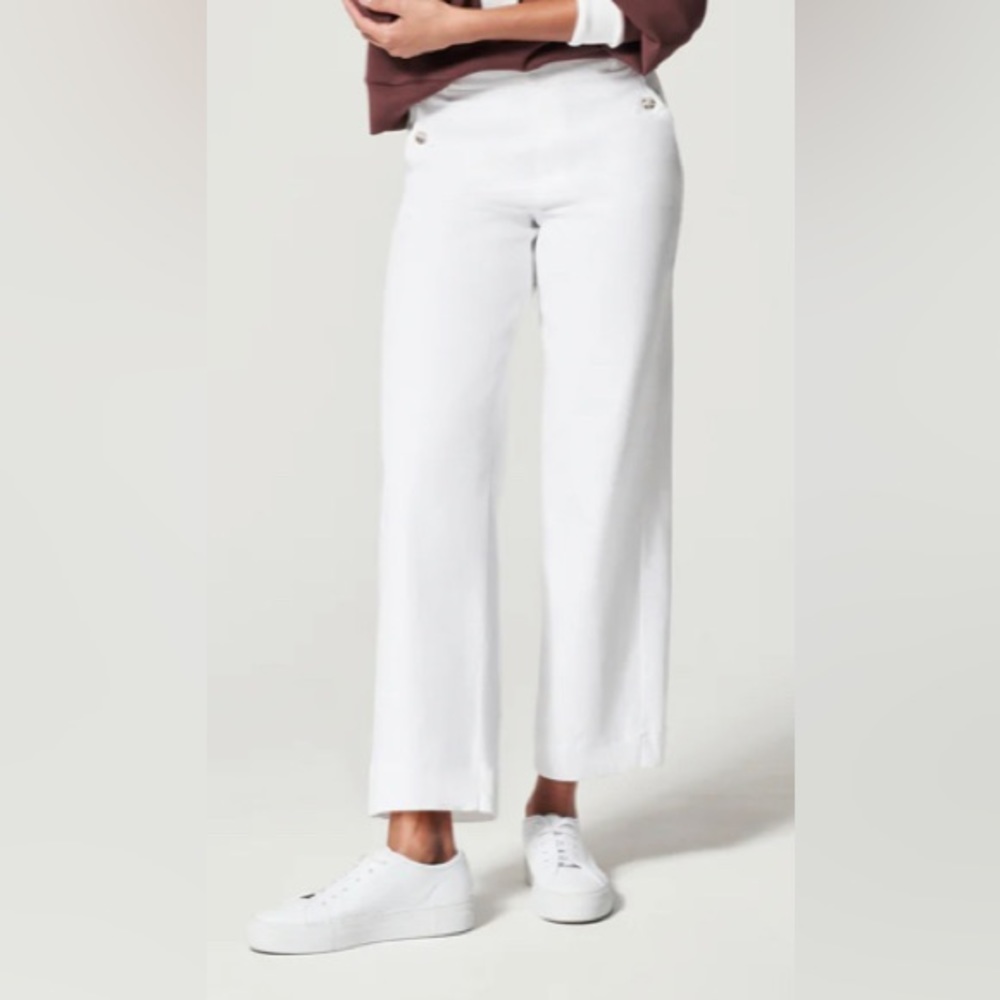 NEW-Spanx Bright White Stretch Twill Cropped Wide Leg Pant.